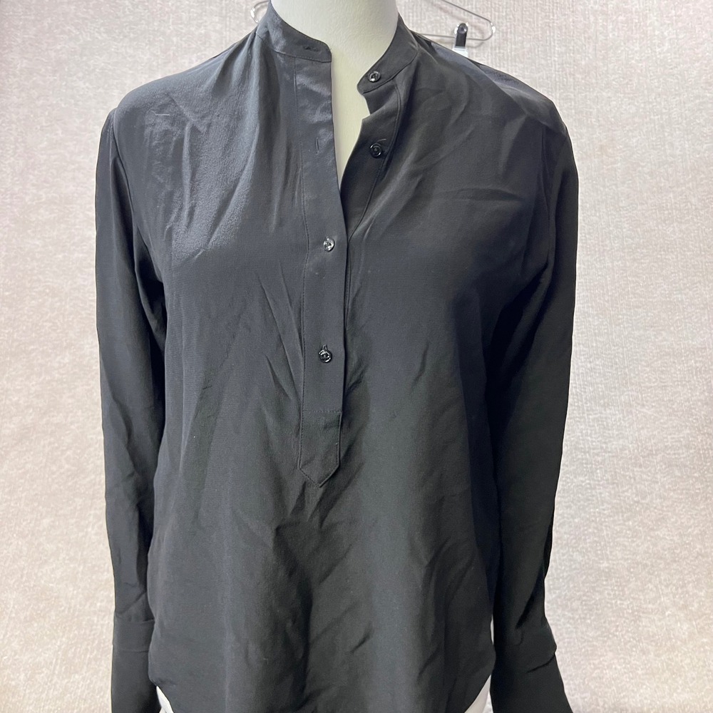 Rag Bone New York Black Silk Mandarin Collar Long Sleeve Tie Cuff Tunic Top XXS